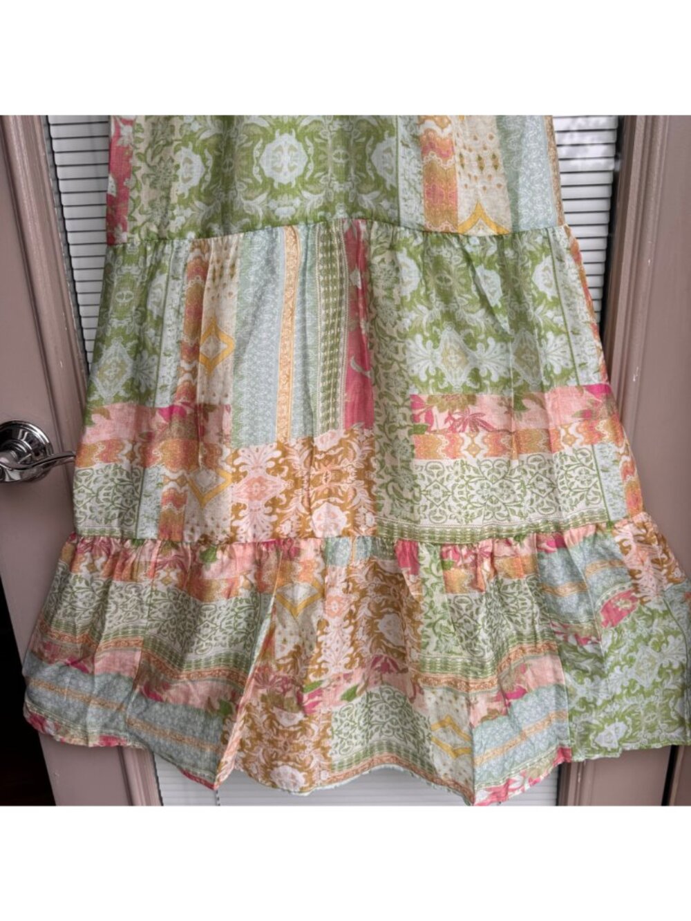 Jessica Simpson Boho Tiered Maxi Dress Sz S Misty Rose Patchwork Cottagecore New - Picture 10 of 15